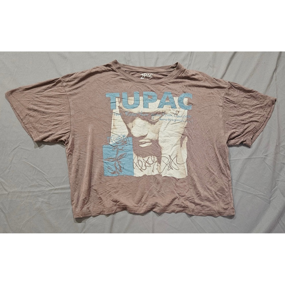VTG 2Pac Graphic T-Shirt Womens Medium Tupac Brown Cropped Hip Hop Rap Tee
